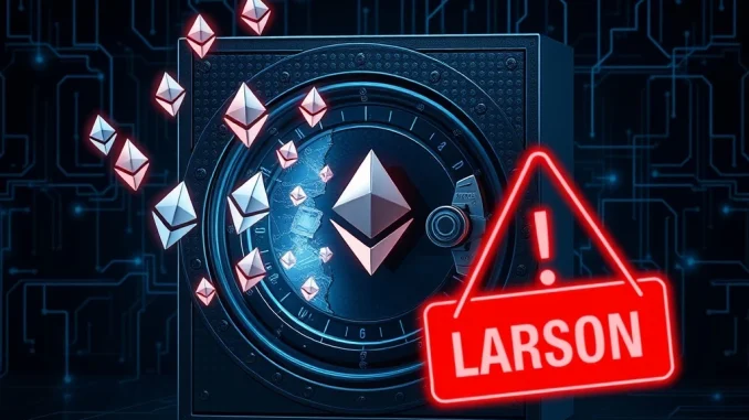 Visualizing the Balancer exploit with a broken digital vault and flying ETH, signifying the $70M ETH transfer and urgent DeFi security risks.