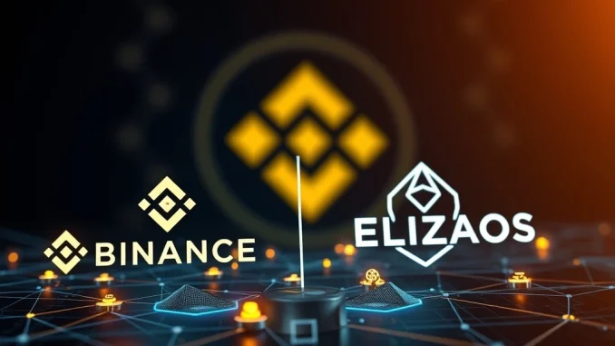 A digital interface showcasing the integration of Binance Alpha and ELIZAOS, highlighting opportunities for early-stage coins on the platform.