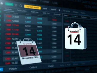 Binance delisting announcement impacting 4 spot trading pairs, showing a trading screen with pairs being removed on November 14th.