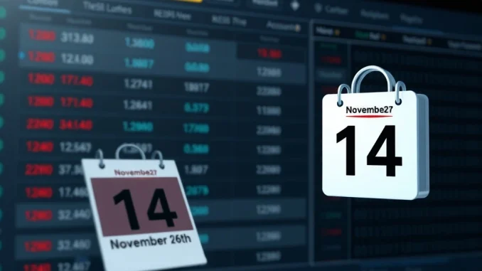 Binance delisting announcement impacting 4 spot trading pairs, showing a trading screen with pairs being removed on November 14th.