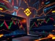 Screens displaying Binance JCT perpetual futures with 40x leverage, symbolizing high-stakes crypto trading opportunities.