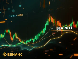 A digital interface showcasing Binance perpetual futures charts for CLANKER and BEAT, symbolizing new crypto trading opportunities.