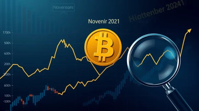 Chart illustrating Bitcoin's previous cycle high, emphasizing BTC market cycles and historical price movements.