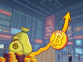 A cartoon illustration showing strong institutional interest and positive inflows for Bitcoin ETFs, signaling a significant market rebound.