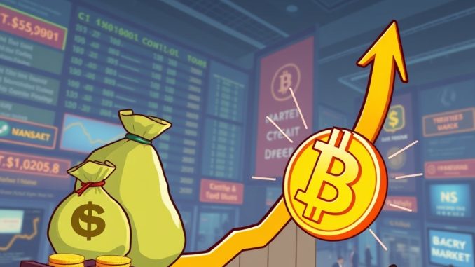 A cartoon illustration showing strong institutional interest and positive inflows for Bitcoin ETFs, signaling a significant market rebound.