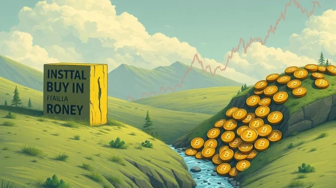 Graph illustrating Bitcoin institutional buying volume dropping below daily mining output, signaling a shift in BTC market sentiment.