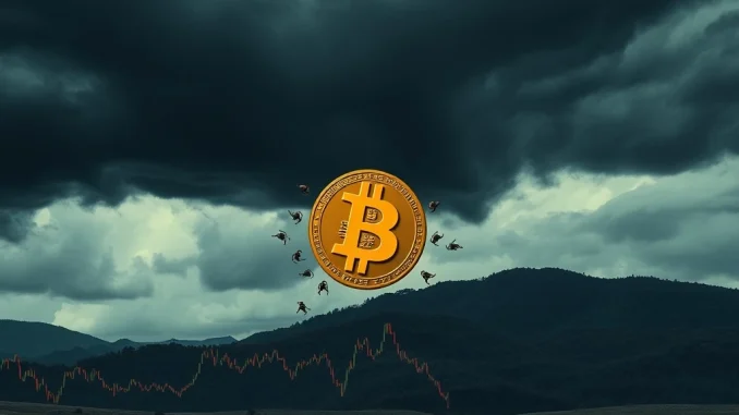 A visual representation of crypto market fear with Bitcoin price charts dropping, illustrating James Wynn's bearish outlook.