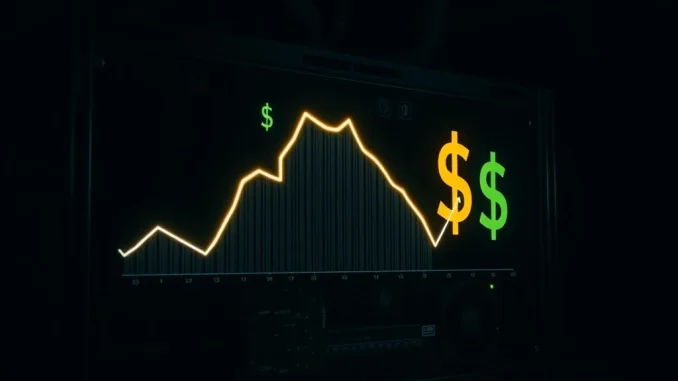 A visual representation of declining Bitcoin miner revenue and increasing pressure on mining operations.