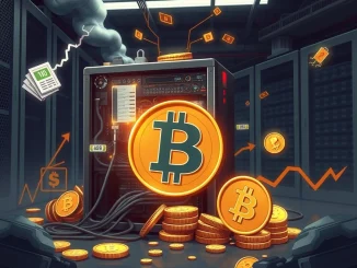 Illustration depicting the **Bitcoin mining** industry under pressure from rising costs, fierce competition, and reduced profitability.