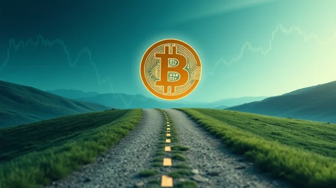 A visual metaphor showing the Bitcoin price at a crossroads, reflecting the current BTC correction and diverse market consolidation analyses.