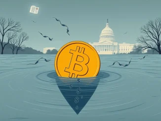 Chart illustrating the impact of US government shutdown on crypto market liquidity, showing Bitcoin price decline.