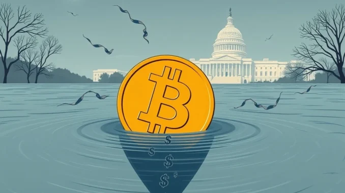 Chart illustrating the impact of US government shutdown on crypto market liquidity, showing Bitcoin price decline.