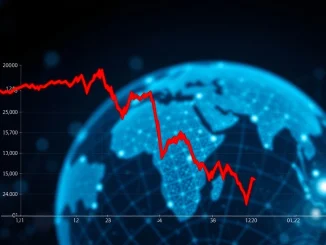 A red candlestick chart illustrating the recent Bitcoin price drop, conveying market uncertainty and significant value decrease.