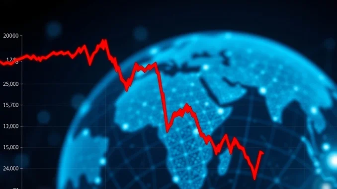 A red candlestick chart illustrating the recent Bitcoin price drop, conveying market uncertainty and significant value decrease.