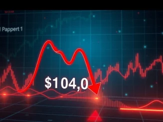 Chart illustrating a significant Bitcoin price fall below $104,000, indicating market downturn and investor concerns.
