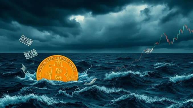 Illustrates the dramatic impact of a Bitcoin price dip, showing crypto liquidations totaling $2 billion as BTC briefly falls below $100,000.