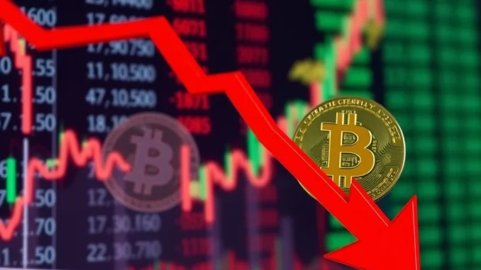 Chart showing a significant Bitcoin price drop below $102,000, indicating market volatility and urgent BTC market analysis.