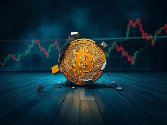 Chart showing a significant **Bitcoin price drop** below the critical $100,000 level, illustrating recent market instability.