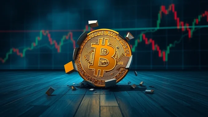 Chart showing a significant **Bitcoin price drop** below the critical $100,000 level, illustrating recent market instability.