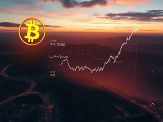 A visual representation of the Bitcoin surge, showing a rising BTC price chart against a digital background, signifying significant market movement.