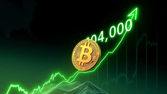 Chart showing an explosive Bitcoin price surge, with BTC value exceeding $104,000, signifying a major crypto rally.