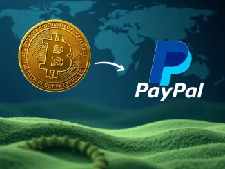 Visualizing a significant Bitcoin transfer of 2,300 BTC to Paypal, representing a major crypto whale movement and its potential impact on the market.