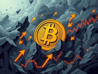 Chart showing increasing Bitcoin volatility and market instability, with BTC price swings.