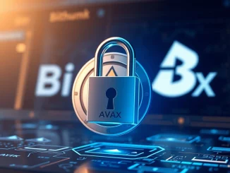 Bithumb AVAX suspension graphic, showing a pause symbol over AVAX transactions, indicating a temporary halt for a network upgrade.