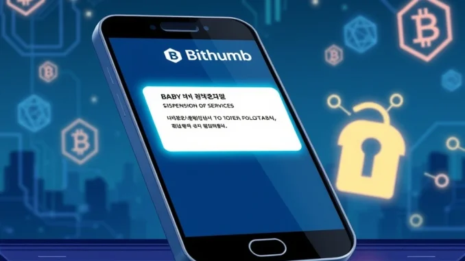A digital screen showing the Bithumb BABY suspension notice, informing users about the temporary halt for network maintenance affecting the BABY token.