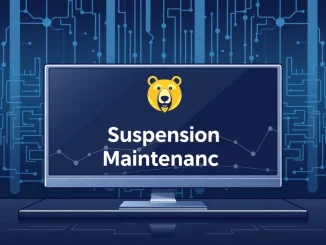 Illustration showing Bithumb BERA suspension notice on a digital screen, signifying the temporary halt for the Berachain mainnet upgrade.