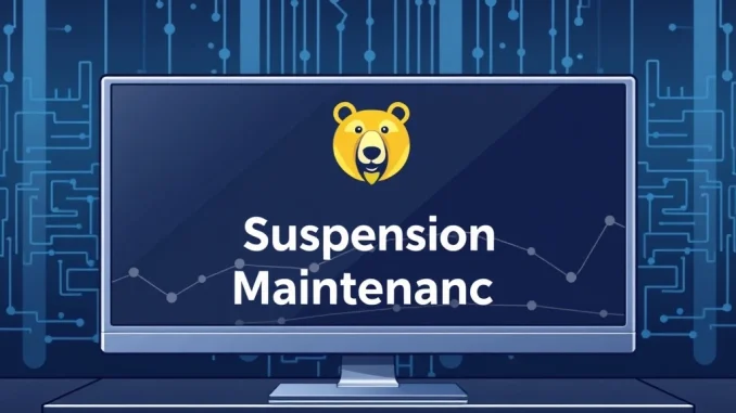 Illustration showing Bithumb BERA suspension notice on a digital screen, signifying the temporary halt for the Berachain mainnet upgrade.