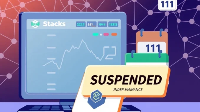An illustration depicting Bithumb's announcement of the STX deposits withdrawals suspension for the Stacks mainnet upgrade.