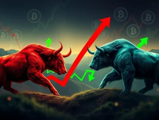 A chart visually representing short positions slightly outperforming long positions in BTC perpetuals, indicating a cautious crypto market sentiment.