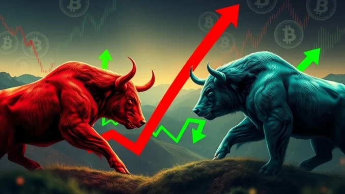 A chart visually representing short positions slightly outperforming long positions in BTC perpetuals, indicating a cautious crypto market sentiment.