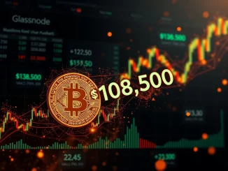 Chart depicting Bitcoin's price approaching a significant BTC resistance level at $108,500, informed by Glassnode's on-chain analysis.