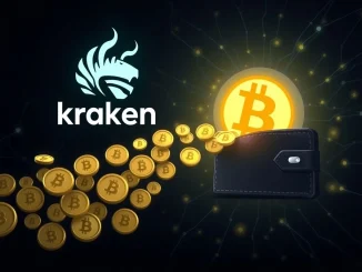 Illustrates a **BTC transfer** of 2,403 Bitcoin from a Kraken exchange to an unknown wallet, representing a significant crypto whale movement.