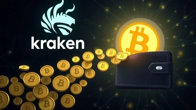 Illustrates a **BTC transfer** of 2,403 Bitcoin from a Kraken exchange to an unknown wallet, representing a significant crypto whale movement.