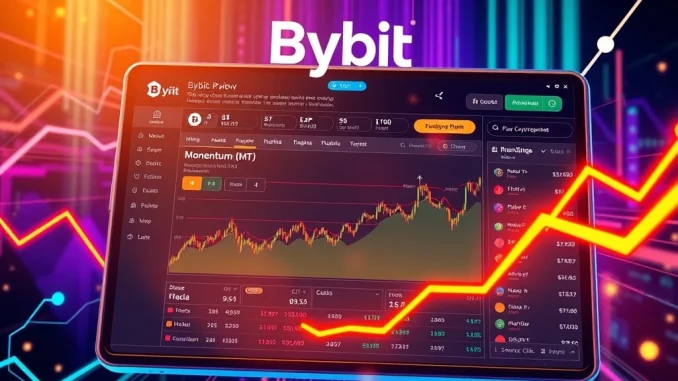 Bybit exchange platform showcasing the Momentum (MMT) crypto listing for spot trading, indicating new market opportunities.