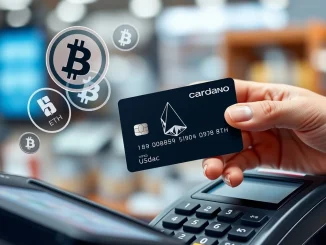 A user seamlessly making a purchase with the new Cardano Card, symbolizing easy access to cryptocurrency payments in daily life.