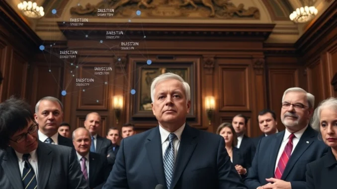 A formal hearing room where CFTC chairman nominee Mike Selig is set to undergo a crucial confirmation process, impacting future crypto regulation.