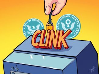 Cartoon illustration of the Chainlink ETF progressing towards SEC approval on a digital ledger, highlighting a pivotal moment for crypto investments.