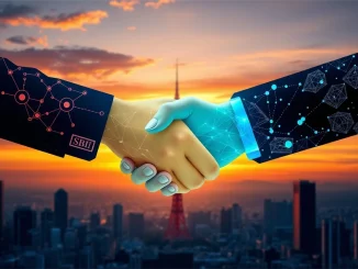 Depicts the Chainlink SBI partnership advancing digital asset solutions, symbolizing innovation in the Japanese financial sector.