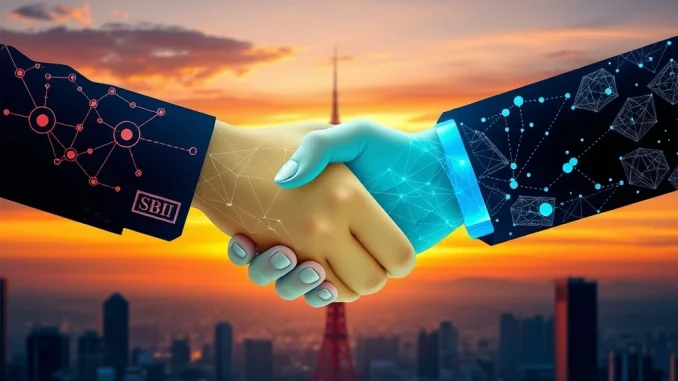 Depicts the Chainlink SBI partnership advancing digital asset solutions, symbolizing innovation in the Japanese financial sector.