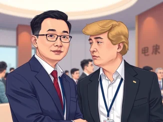 Changpeng Zhao and Eric Trump at a conference, conveying the context of the **Changpeng Zhao** pardon denial.
