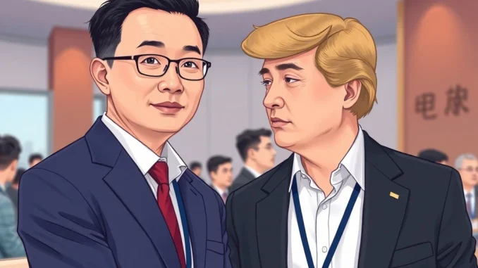 Changpeng Zhao and Eric Trump at a conference, conveying the context of the **Changpeng Zhao** pardon denial.