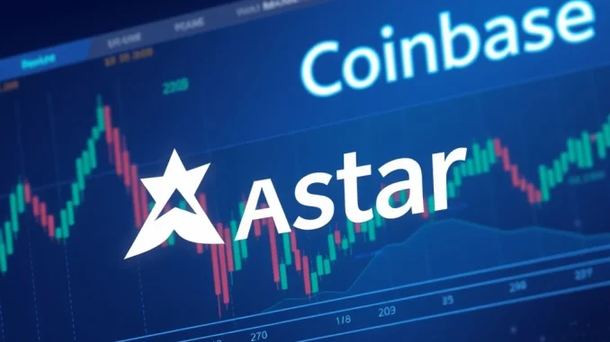 Illustrative image of the **Coinbase Astar listing** announcement, showing the Astar logo on a digital screen with the Coinbase logo in the background, signifying a major crypto exchange integration.