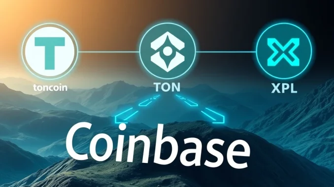 Visualizing Coinbase's crucial addition of Toncoin and Plazma to its listing roadmap, signaling new digital asset opportunities.
