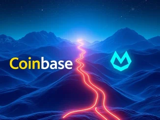 Visualizing the significant Coinbase Monad listing, connecting the Coinbase platform with the Monad (MON) blockchain, symbolizing future growth.