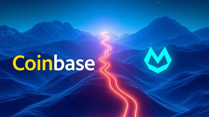 Coinbase Monad Listing: Exciting Future for MON Token Holders Visualizing the significant Coinbase Monad listing, connecting the Coinbase platform with the Monad (MON) blockchain, symbolizing future growth.