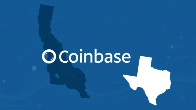 Illustration showing Coinbase moving its corporate domicile from Delaware to Texas, highlighting the Coinbase move to Texas.